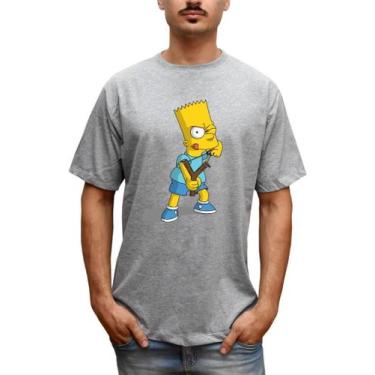Imagem de Camiseta Masculina Bart Simpson Estilingue - Bella Store, Cinza, GG, H