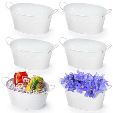 Imagem de Foraineam Pacote com 6 vasos de flores de metal com alças, vasos ovais para plantador de flores, arranjo floral, balde de plantas, recipiente de cacto suculento de jardim para decoração de eventos de