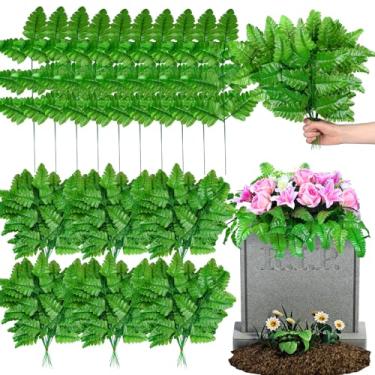 Imagem de Yunlly Pacote com 100 folhas de seda artificial, verde claro, samambaia, cemitério, flores, folhas falsas, folhas de samambaia para cemitério, túmulo, lápide floral, decoração de artesanato