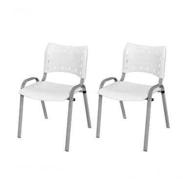 Imagem de Cadeira Iso Base Cinza Escola, Escritório Branco - Kit 2 Un