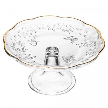 Imagem de Prato para Bolo 27 cm de Cristal com Pé New Butterfly com Fio de Ouro Lyor
