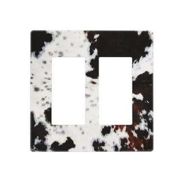 Imagem de Marrom Cheetah Cow Fur Print 2 Gang Double GFCI Rocker Rocker/Decorator Light Switch Cover Decorative Outlet Wall Plate Electrical Face Plate Screwless