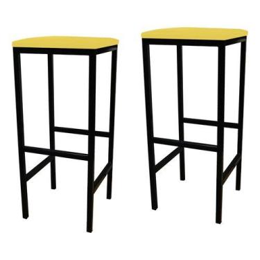 Imagem de Kit 2 Banqueta Alta Quadrada Industrial Sem Encosto Balcão - Moveraço,