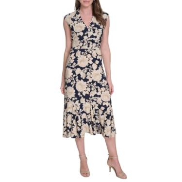 Imagem de Tommy Hilfiger Vestido midi império com manga cavada e gola V, Capitão do céu/areia, 48