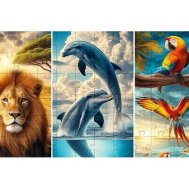 Imagem de Quebra-Cabeças Infantil Animais Em Ação De 88 Peças Em Mdf