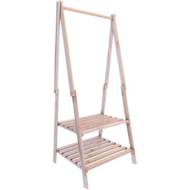 Imagem de Arara Cabideiro De Roupas Closet De Madeira Pinus Dobrável Para Loja Quarto Parede