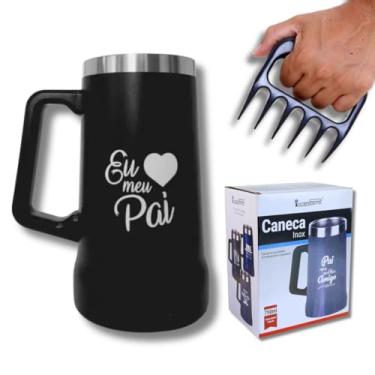Imagem de Caneca Térmica Inox 750ml Com Alça Para Cerveja ou Chopp + Garra De Urso Preta Amo Meu Pai