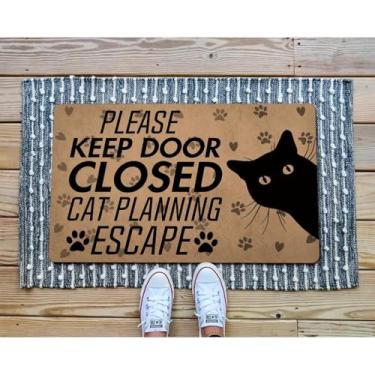 Imagem de GXFC ZHAO Capacho engraçado de boas-vindas para decoração de varanda antiderrapante presente 60 cm (C) x 40 cm (L) (mantenha a porta fechada, os gatos escapam)