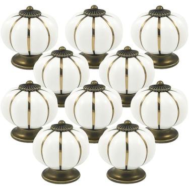 Imagem de Kit 10 Puxador de Porcelana Cerâmica Abóbora Gaveta Armário Móveis Retrô Vintage Colonial Branco C1001 – Casa Nobile