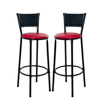 Imagem de 2 Banquetas Alta Junco Preto Cozinha Bancada Balcão Área de Churrasco Moderna Reforçada (2.bq.alta.preto/Vermelho)