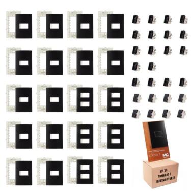 Imagem de Kit 20 Tomadas e Interruptores Preto Fosco Linha Clean - Margirius