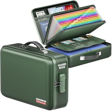 Imagem de BigPonPon Caixa de documentos à prova de fogo, capa rígida, altamente resistente a chamas, à prova de fogo, organizador de arquivos à prova d'água com trava, seguro para incêndio portátil para