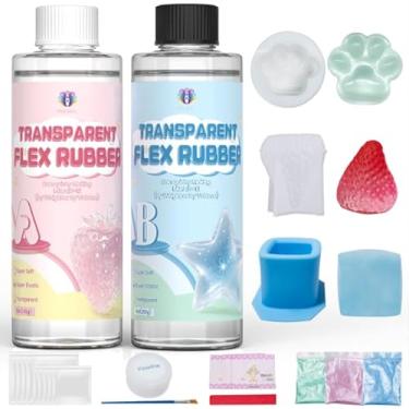 Imagem de Vivresina Borracha flexível transparente para Taba Squishy, kit de 510 g Taba Squishy com molde de pata de gato, molde de morango, molde de gelo, borracha flexível super macia para fazer esponjoso