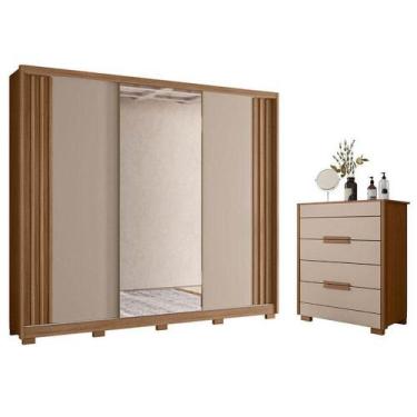 Imagem de Guarda Roupa Casal Arizona E Cômoda Dhara Carvalho Fendi - Moval - MOV