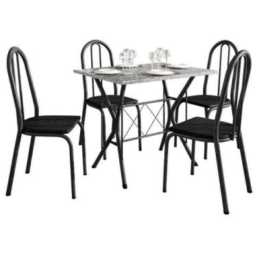 Imagem de Mesa De Jantar Bruna 100x60 Cm Com Granito Ocre Itabira Com 4 Cadeiras
