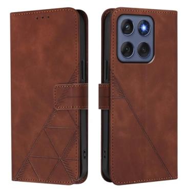 Imagem de LEMAXELERS Capa para Motorola Edge 60 Pro couro PU com [compartimentos para cartão] [suporte] [alça de pulso] [alça de pulso] proteção à prova de choque para Motorola Moto Edge 60 Pro, marrom YB2