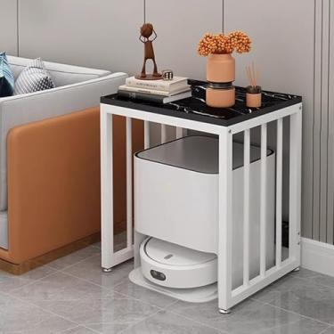 Imagem de Mesa De Cabeceira Com Suporte Para Aspirador De Robô, Móveis De Destaque Para Casa, Rack De Armazenamento De Varredora Inteligente, Mesa De Madeira E Estrutura De Aço, Black
