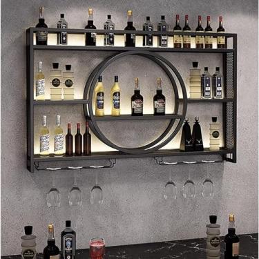 Imagem de Expositor De Vinho De Parede De Unidade De Bar, Prateleiras Flutuantes De Unidade De Bar Rack De Vinho Montado Na Parede De Metal Moderno Rack De Vinho De Champanhe De Ferro Multif, Black, 100cm