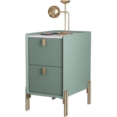 Imagem de Mesa Lateral Estreita De Meados Do Século, Mesa De Cabeceira Moderna Com 2 Gavetas De Armazenamento, Mesa De Cabeceira De Pedra Sinterizada Minimalista Pa, Champagne Color, 25x35x55cm(9.8x13.7x21.6in)