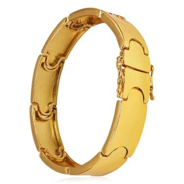Imagem de Pulseira Bracelete Masculino De Moedas Antigas Banhado A Ouro 18k - Liso 13mm (21CM)