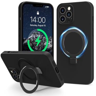 Imagem de Vanxiliiy Compatível com iPhone 12 Pro Max, capa fina de silicone líquido com proteção total da câmera, adequada para iPhone 12 Pro Max, compatível com suporte magnético MagSafe Ring, preta
