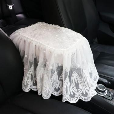 Imagem de MINGZAIQIPEI Capa de apoio de braço com babados de renda com borlas, capa de console central para carro, almofada de apoio de braço central para a maioria dos protetores de decoração de carros (10)