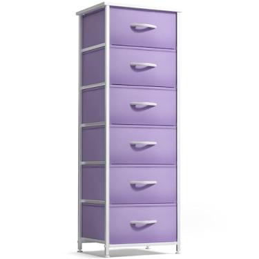 Imagem de Sorbus Cômoda de tecido para quarto infantil – baú com 6 gavetas, torre de armazenamento alta, organizador de roupas, para armário, sala de jogos, berçário, estrutura de aço, caixas de tecido - cabo