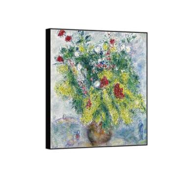 Imagem de BMZFYBS Quadro preto - arte de parede em tela de flor pinturas famosas - decoração de imagens-mimosas com flores - pôster e impressões para sala de estar 90 x 108 cm 35 x 42 pol
