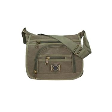 Imagem de Bolsa Carteiro de Lona com Alça Transversal Ajustável Multi Compartimentos (Verde)