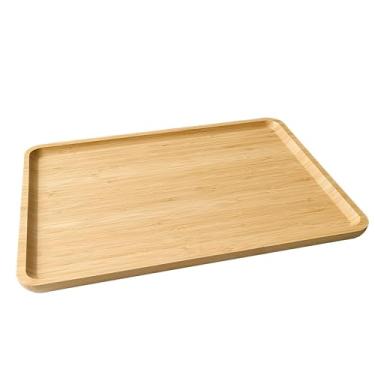 Imagem de Bandeja retangular de bambu para café da manhã, jantar, comida e restaurantes (1, 39,9 cm x 32,5 cm x 2 cm (sem alça))