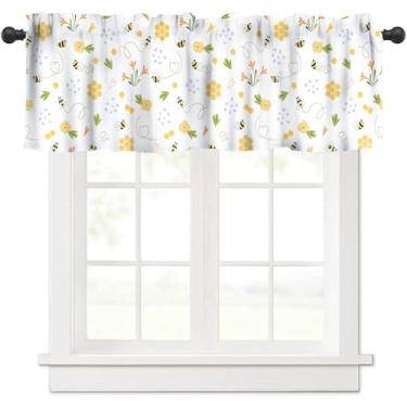 Imagem de VUMIVI Cortina de sanefa de abelhas infantil colorida colmeia amarela doh maconha decoração de casa tratamentos de janela para crianças, meninos, meninas, quarto, cozinha, sala de estar, sala de