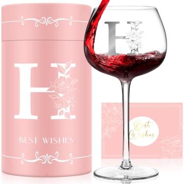 Imagem de Presentes personalizados para mulheres, monograma A-Z taça de vinho presentes personalizados, presentes exclusivos de aniversário e Natal para mulheres, presentes iniciais de taças de vinho para ela
