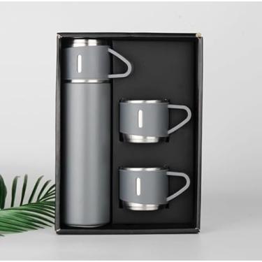 Imagem de Garrafa Térmica Parede Dupla 3 Copos Aço Inox Squeeze 500ml (Ciinza)