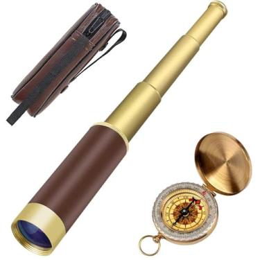 Imagem de Telescópio retrô pirata zoomable 25 x 30 Spyglass portátil dobrável telescópio portátil vintage monóculo para crianças e equipamento de sobrevivência bússola de bússola bússola militar para acampamento barco
