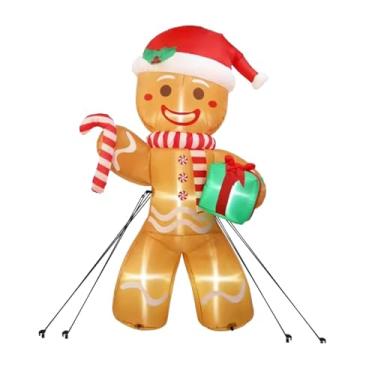Imagem de UGPLM Boneco de gengibre inflável de Natal, decoração de jardim, fantasia, decoração de jardim de 8 pés, gramado, LEDs embutidos para pátio