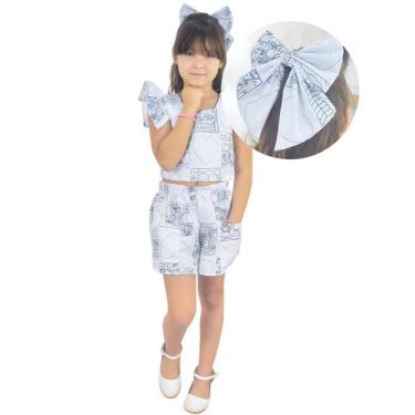 Imagem de Conjunto Infantil Livros para Colorir Branco - Blusa e Short e Enfeite