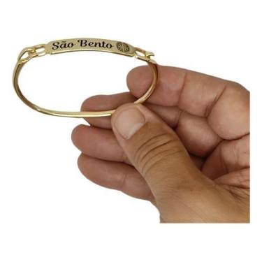 Imagem de 2 Pulseiras Bracelete Unissex Gravura De São Bento Medalha fé religião