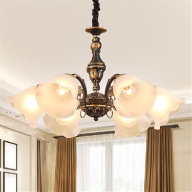 Imagem de OUFULA Lustre retrô americano LED Europeu Luxo Sala de Estar Restaurante Quarto Estudo Villa Hotel Café Lâmpada Pendente (H A 6 Luzes)