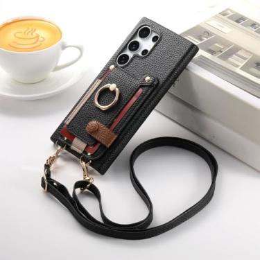 Imagem de YOGISU Para Galaxy A25, carteira transversal com porta-cartões e capa tipo anel (para Galaxy A25/preto)