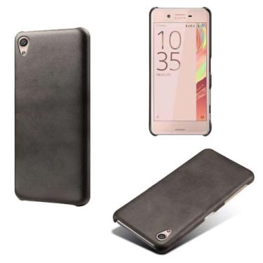 Imagem de Capa para Sony Xperia X,Proteção contra quedas,Casca de volta de cor sólida simples,Design de couro de imitação de plástico-Black