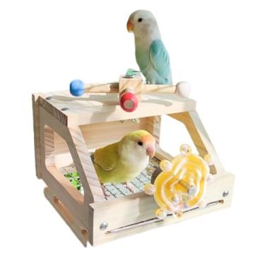 Imagem de Parque de pássaros para gaiola, plataforma de pássaros com malha removível para facilitar a limpeza, brinquedos interativos plataforma de madeira com poleiros rotativos para periquito de calopsitas de