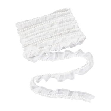 Imagem de NBEADS Acabamento de pérola branca com babados de 8 metros, fita plissada de renda de chiffon de 3,5 cm, fita de organza com contas para costurar, vestido de casamento, saias decorativas para presente