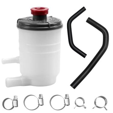 Imagem de EVRBUL Reservatório da bomba de direção hidráulica, tubo de sucção e mangueira de retorno superior, tanque de óleo de direção hidráulica com tampa e braçadeiras compatível com Honda Accord V6 3.0L /