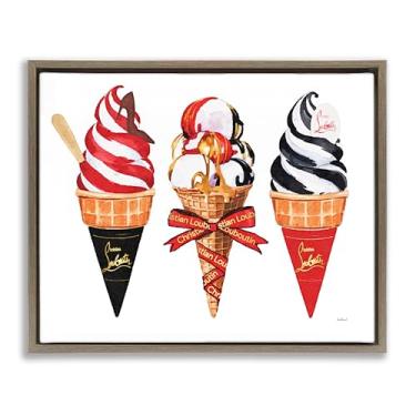 Imagem de Stupell Industries Cones de sorvete vermelhos e pretos marrom emoldurado em tela flutuante design de arte de parede por Amanda Greenwood, 25 x 31