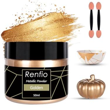 Imagem de Renfio Pigmento metálico em pó, pó de mica dourada para resina, 50 ml de pigmento de cor de resina dourada para Kintsugi, argila de polímero, artesanato, geleca, vela, unha, tinta, tecido, festival