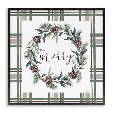 Imagem de Stupell Industries Merry Wreath on Green Plaid Black Framed Giclee Art Design por Elizabeth Tyndall, 17 x 17