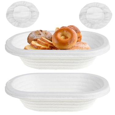 Imagem de Cesta oval à prova de pão, 2 peças, cesta antiaderente à prova de massa fermentada com capa Banneton para pão de fermento