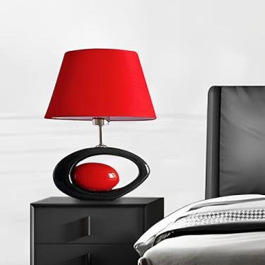 Imagem de Moddeny Candeeiro de mesa vermelho moderno, luzes de mesa de cerâmica com sombra de linho LED luz de cabeceira para quarto sala de estar escritório lanterna noturna 37.6 cm luz de mesa americana para