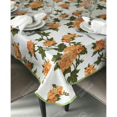 Imagem de Toalha de Mesa em Gorgurinho Floral Laranja, 1,50 (Redonda)