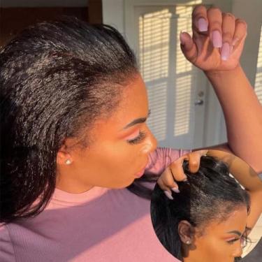 Imagem de Peruca de cabelo humano nós descoloridos pré-arrancados com cabelo de bebê linha do cabelo natural pré-arrancada para mulheres negras (peruca frontal de renda HD 13x6, 40,6 cm)